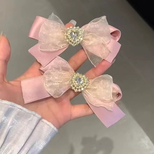 Pinza para el cabello estilo francés con cinta y malla, estilo dulce de princesa, pinza para el cabello con forma de corazón y diamantes de imitación, lazo para el cabello para mujer - Product Image 1