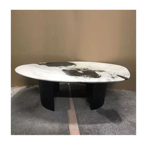 Tavolino da Caffè in Marmo Bianco Panda 2025, Dimensioni Personalizzabili, Lucidato o Levigato, Base in Metallo Rotonda, Ovale o Rettangolare <span class=keywords><strong>per</strong></span> <span class=keywords><strong>Soggiorno</strong></span> - Product Image 2