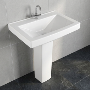 Lavabo en céramique blanche de style moderne avec piédestal complet pour villa, centre commercial, salle de bain intérieure - Product Image 2