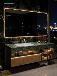 Hotel style light luxury rock slab seamless ceramic basin intelligent mirror cabinet high-end bathroom cabinet - Product Image 1