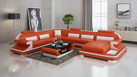 Canapé d'angle modulaire en cuir véritable, design moderne, grand format, rose dégradé, avec housse amovible, idéal pour villa