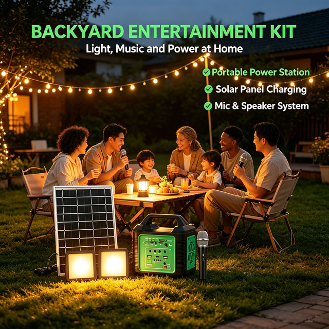 ESG Multifunction Solar DC Speaker System Built-in Lithium Battery with Solar Charging Panel LED Lamp Radio MP3 for Outdoor