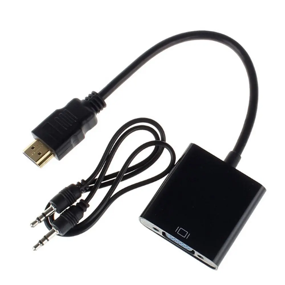 Hot Sale Full HD 1080P Gold Plated HDMI to VGA Adapter with 3.5mm Audio Cable for Computer Desktop Laptop Monitor and Projector