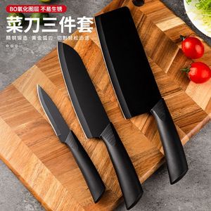 Juego de cuchillos de cocina Black Blade, juego de cuchillos domésticos de tres piezas, cuchillo para frutas, cuchillo para cortar de acero inoxidable, comida para bebés - Product Image 1