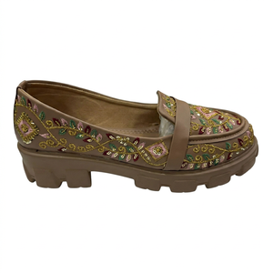 Mocassins à plateforme pour femmes, marron, brodés de fleurs, semelle épaisse en EVA, antidérapants, légers, décontractés, pour les occasions spéciales - Product Image 1