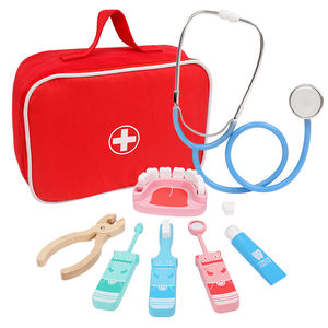 Giocattolo Medico in Legno per Bambini, Kit Medico e Dentistico Rosso con Borsa in Tessuto, Giochi di Ruolo per Bambini - Product Image 1