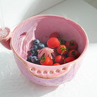 Bol de lavage de fruits en céramique avec logo OEM, quatre styles, avec rebord de drainage intégré, petit et grand, pour le nettoyage des fruits et légumes