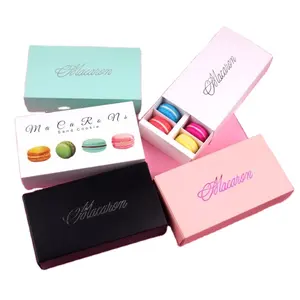 Logo kustom laminasi berkilau 1 baris 12 pembagi kotak macaroon merah muda/putih/warna paket kotak manis kotak SMT untuk manis