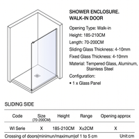 Cabine de douche à l'italienne avec paroi fixe en verre transparent de 10 mm, design sans cadre, pour salle de bain ouverte