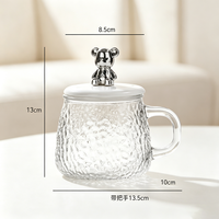 Vente en gros d'usine : Tasse à café en verre avec couvercle en forme d'ours, cadeau artisanal, bouteille d'eau, tasse à café, tasse à thé, tasse à jus, avec cuillère