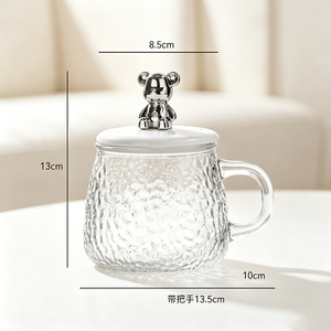 Vente en gros d'usine : Tasse à café en verre avec couvercle en forme d'ours, cadeau artisanal, bouteille d'eau, tasse à café, tasse à thé, tasse à jus, avec cuillère - Product Image 2