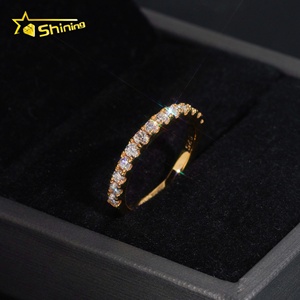 Anillos de compromiso de plata con moissanita de 2.2mm chapados en oro, tipo media eternidad, que pasan la prueba del diamante, para mujer - Product Image 5