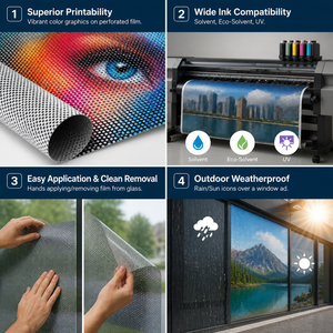 <span class=keywords><strong>Film</strong></span> adhésif micro-perforé brillant pour vitres, autocollant graphique unidirectionnel pour vitres de voiture, idéal pour la promotion - Product Image 3