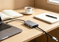 Base de Conexión para Laptop 4 en 1 USB-C Metálica con VGA 2.0, USB 3.0, Carga PD de 100W y Enchufes EU/US en Stock