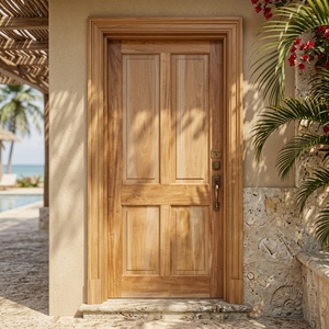 Puerta de Entrada de Madera de Caoba Sólida de 4 Paneles con Marco Arqueado, Estilo Heritage Sovereign - Product Image 6