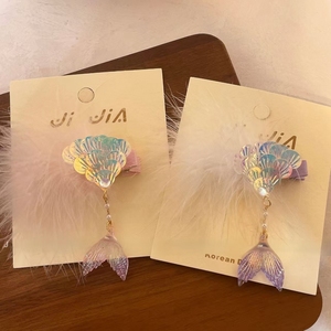 Pince à cheveux <span class=keywords><strong>queue</strong></span> <span class=keywords><strong>de</strong></span> <span class=keywords><strong>sirène</strong></span> en plumes pour enfants, accessoire capillaire coquillage rêveur pour <span class=keywords><strong>fille</strong></span> - Product Image 1