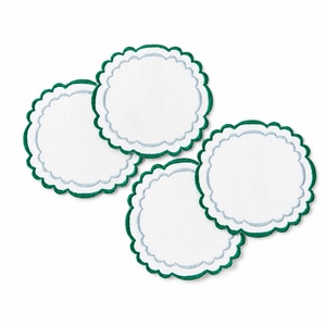Custom LOGO 15*15cm French Pure <b>Linen</b> Cocktail Napkin for Wedding Organic Flax Fabric Scalloped Embroidered Pattern - Product Image 1