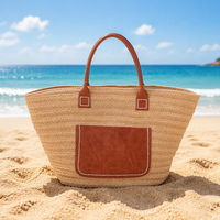 Sac fourre-tout de plage et de marché pour femme, tissé à la main en corde de coton et écorces de maïs naturelles, avec deux poignées, grande capacité et doublure intérieure