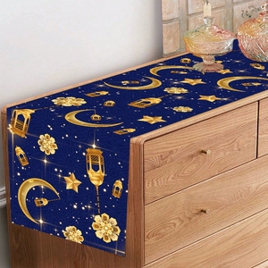<span class=keywords><strong>Camino</strong></span> <span class=keywords><strong>de</strong></span> <span class=keywords><strong>Mesa</strong></span> <span class=keywords><strong>Azul</strong></span> Oscuro con Luna Creciente Dorada, Estrellas y Faroles para Decoración <span class=keywords><strong>de</strong></span> <span class=keywords><strong>Mesa</strong></span> <span class=keywords><strong>de</strong></span> Comedor en Ramadán y Eid, Tela Elegante y Lavable - Product Image 4