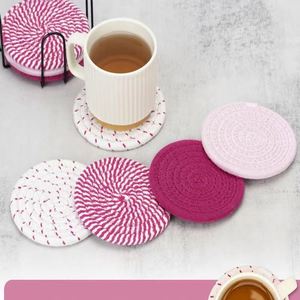 Sous-verres et sets de table écologiques en corde de coton faits à la main – Achat en gros disponible – Lot de 8 pièces avec support - Product Image 2