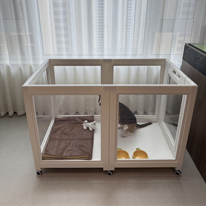 Parc pour animaux modulaire robuste, dernière tendance américaine, avec plateau de sol intégré et roulettes, clôture <span class=keywords><strong>mobile</strong></span> anti-rayures pour <span class=keywords><strong>chien</strong></span> d'intérieur - Product Image 2