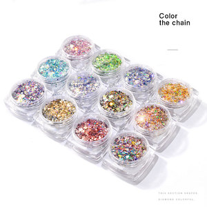 Irisé holographique 12 couleurs sirène hexagone flocon paillettes gros Nail Art paillettes mélange pour visage maquillage miroir poudre - Product Image 6