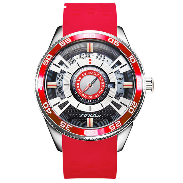 SINOBI Quartz Movement Glass Dial Pointer Men's Stainless Steel & Silicone Band Luxury Sport Watch 1264G