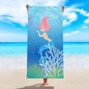 Toalhas de praia de acampamento de poliéster super macias de secagem rápida para piscina cauda de sereia personalizadas