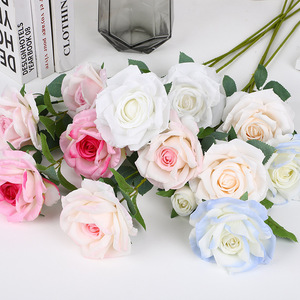 Ramo de Rosas Artificiales de Seda, Alta Simulación, Decoración para Bodas y Hogar, 5 Colores: Rosa Claro, Blanco, Azul, Champán - Product Image 2