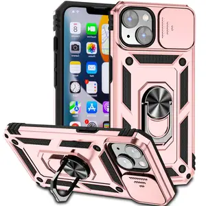 Cover posteriore rigida con cavalletto in metallo magnetico custodia antiurto per telefono con protezione per fotocamera con finestra scorrevole per iPhone 14 Pro Max