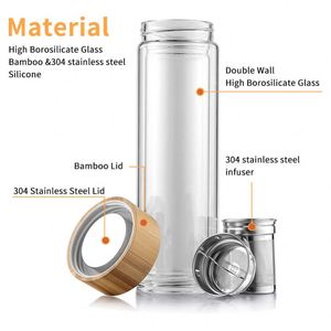 ขวดชาแก้วบอโรซิลิเกตสองชั้นขายดี พร้อมที่กรองชาสแตนเลส 304 ปลอดสาร BPA ใช้กับไมโครเวฟได้ ผลิตด้วยมือ เหมาะสำหรับธุรกิจ - Product Image 2