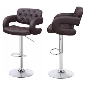 Modernos Taburetes <span class=keywords><strong>de</strong></span> Bar Giratorios <span class=keywords><strong>de</strong></span> 65 cm con Reposabrazos, Respaldo <span class=keywords><strong>de</strong></span> Cuero y Base Plateada <span class=keywords><strong>para</strong></span> <span class=keywords><strong>Cocina</strong></span> y Hogar - Product Image 1