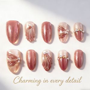 Lot de 30 faux ongles à presser style INS, forme amande, avec longues pointes, motif floral 3D, pour printemps/été - Product Image 2