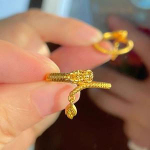 Anillo de Dedo con Diseño de Dragón Chapado en Oro de Estilo Chino para Mujer, Anillo de Índice Esmerilado de Boca Abierta de Estilo Étnico - Product Image 4