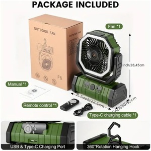 Ventilateur portable d'urgence rechargeable USB F6 3-en-1 20000mAh, lampe de table, compatible voiture, faible bruit, pour camping extérieur et bureau - Product Image 6