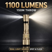 Lampe torche d'extérieur 1100 lumens, rechargeable par Type C, en alliage d'aluminium magnétique, double faisceau (spot et large), torche d'urgence
