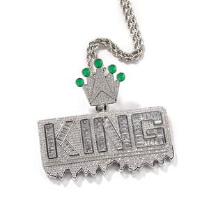 UWIN Collar con Colgante de Corona de Rey de Latón con Circonitas, con Esmalte Verde Luminoso en Forma de Gota, Joyería Hiphop para Raperos - Product Image 4