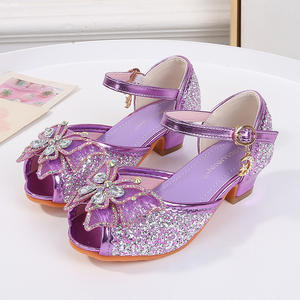 Sandalias de lentejuelas para niña, para fiesta de bodas, con tacón alto, pedrería brillante, lazo, zapatos de princesa - Product Image 1