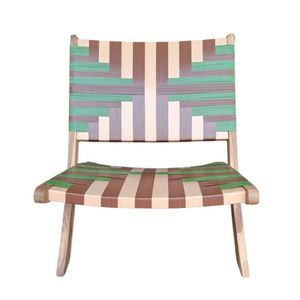 Chaise de jardin pliable en teck avec siège en tissu rayé, chaise longue d'extérieur au design contemporain, pieds effilés - Product Image 2