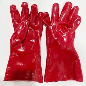 Chemisch beständiges Handschuh öl und wasserdichte, glatte, industrielle, langärmlige, rote PVC-Handschuhe