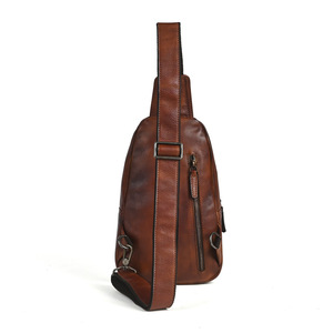 กระเป๋าคาดหน้าอกผู้ชายหนังแท้สีน้ำตาลความจุขนาดใหญ่สำหรับเดินทางธุรกิจกลางแจ้ง - Product Image 4