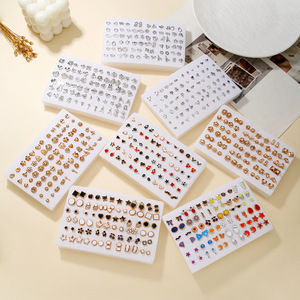 Ensemble de boucles d'oreilles en alliage, collection Printemps 2025, motifs fleur, cœur, nœud, géométriques, bijoux de mode pour femmes, origine Yiwu - Product Image 1