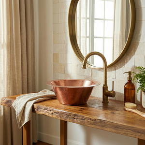 Luxury Handcrafted Copper Bathroom <b>Basin</b> <b>Round</b> Hammered Sink for Residential and Commercial Projects - Product Image 1