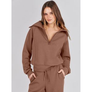 Ensembles 2 pièces pour femmes : Sweat-shirt demi-zip et pantalon large décontracté, respirant, toutes saisons - Product Image 5