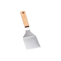 Pelle à frire en acier inoxydable avec manche en bois Spatule de cuisson Teppanyaki Ustensile de barbecue à dessus plat