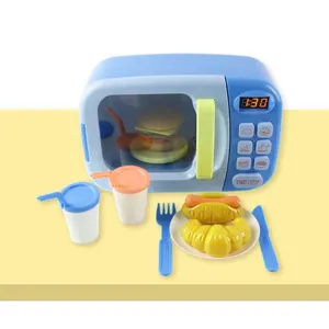 Rol oynamak Diy gıda pişirme oyunu sevimli küçük plastik akıllı mikrodalga fırın kızlar için mutfak seti oyuncak