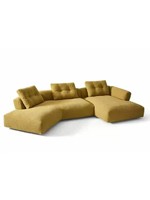 Canapé d'angle en forme de L SENGU en bois avec revêtement en chanvre et rembourrage en éponge, design minimaliste italien, traitement sans repassage, pour salon