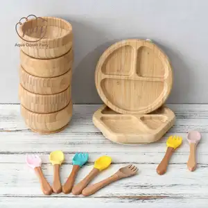 Kunden spezifisches Bambus-und Holzbesteck-Set Umwelt freundliches Geschirr, das hölzerne Baby-Teller-Schüssel füttert