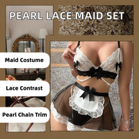 Ensemble de lingerie sexy pour femme avec chaîne de perles, déguisement de cosplay, costume de demoiselle d'honneur en dentelle contrastante, tenue amusante avec nœud en dentelle, grande taille, respirant