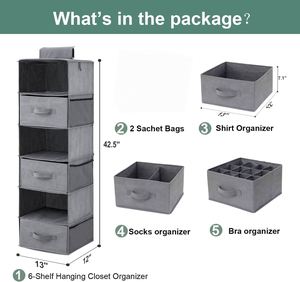 Hanging Closet Organizer with 2 Drawers and 1 Underwear Drawer Foldable Closet Hanging <b>Shelves</b> Hanging Clothes Storage <b>Box</b> PE - Product Image 3